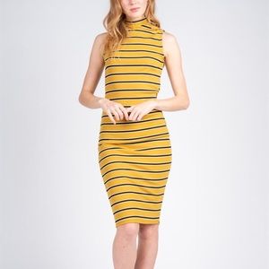 Striped midi dress in mustard